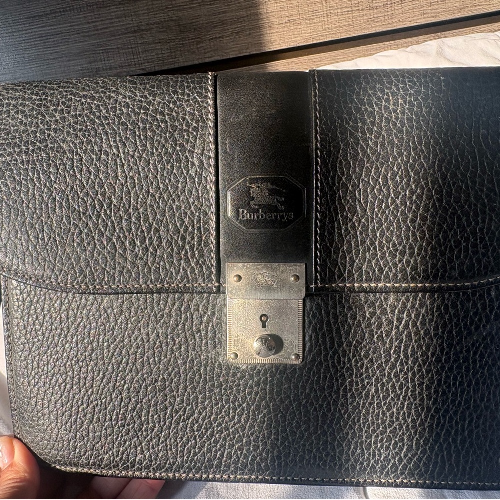 Burberrys Vintage Leather Bag Black Authentic